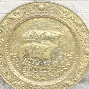 22" DETAILED Solid BRASS TRAY Round Tray Serving Tray Decorative Tray Horoscope